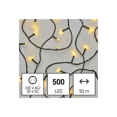 LED karácsonyi fényfüzér, 50 m, kültéri és beltéri, meleg fehér, időzítő