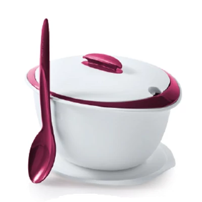 Mediterrán tál 3,5 L fehér, pink kanállal Tupperware