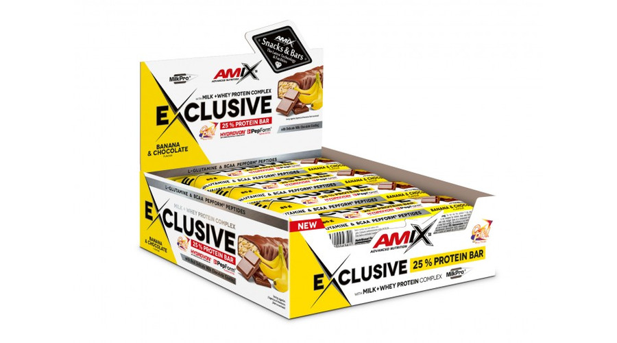 Exclusive Protein Bar Box 12x85g banana-chocolate AMIX Nutrition Exclusive Protein Bar Box 12x85g banana-chocolate AMIX Nutrition